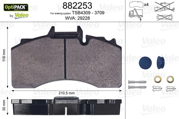 Тормозные колодки дисковые, комплект VALEO 1193429101 882253 8QSJ8 29 228