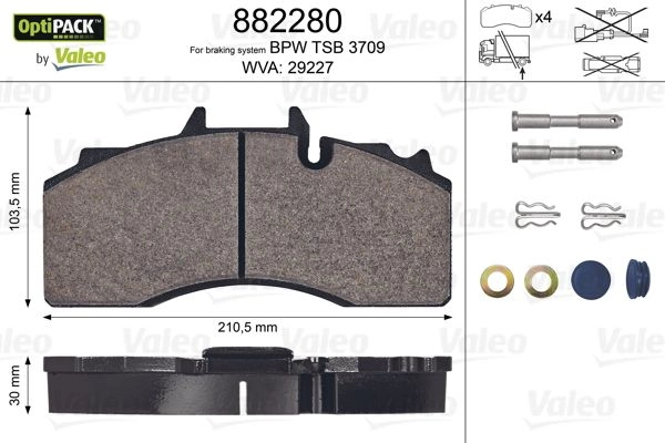 Тормозные колодки дисковые, комплект VALEO 1424855156 882280 3276428822808 4 45PC1