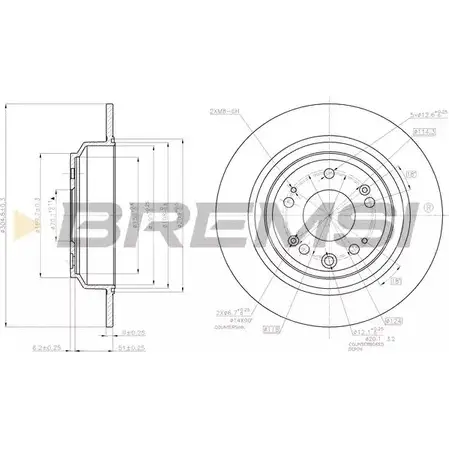 Тормозной диск BREMSI B50233 1274829057 P2 0DYV DBB778S изображение 0