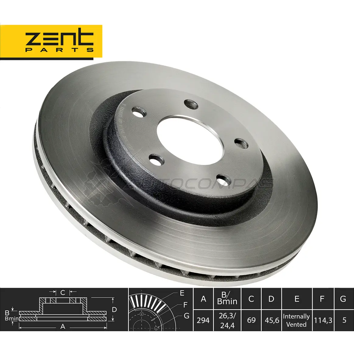 Тормозной диск передний Chrysler Sebring Caliber, Jeep Compass Patriot 1.8-2.4 C R D 06 ZENTPARTS Z06051 1441248123 7WED VP изображение 1