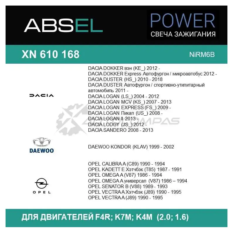 Свеча зажигания ABSEL 1441303832 XN610168 0GVNM S изображение 4