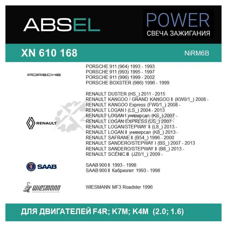 Свеча зажигания ABSEL 1441303832 XN610168 0GVNM S изображение 5