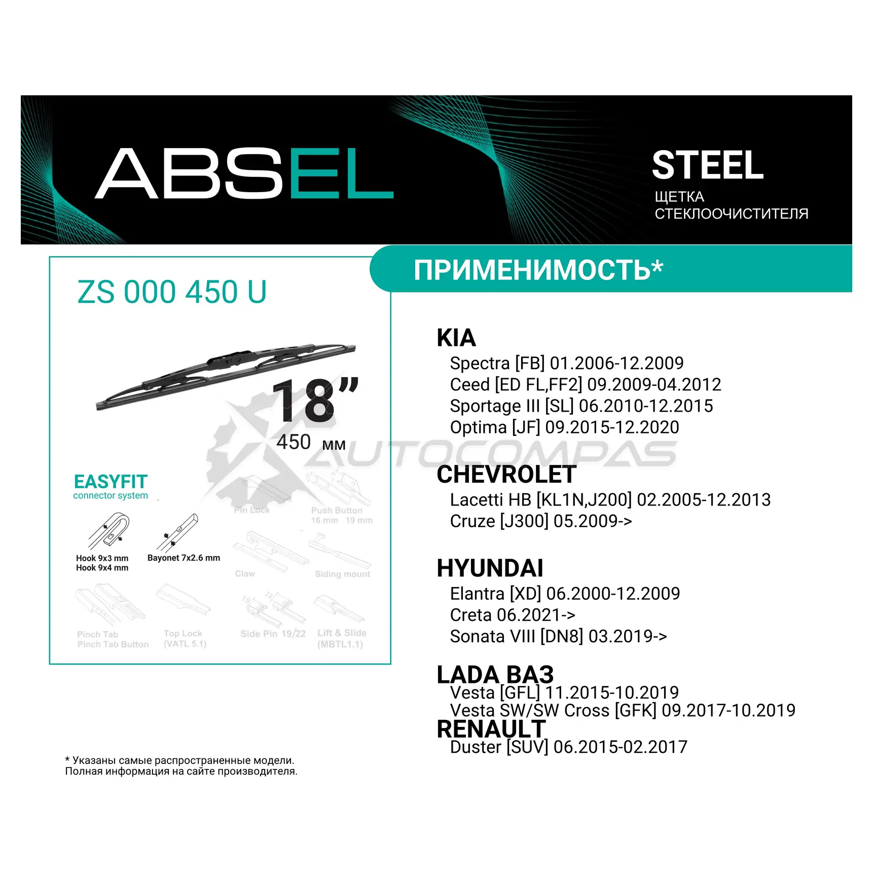 Щетка стеклоочистителя каркасная ABSEL ZS000450U 1441307562 16 393P изображение 1