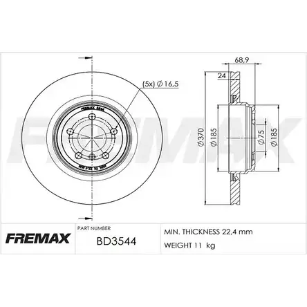 Тормозной диск FREMAX 8MXO K BD-3544 74W9D4X 1419855959 изображение 0