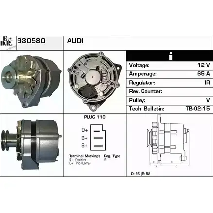 Генератор EDR 930580 1420128736 8 41JL SHW8YN изображение 0