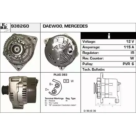 Генератор EDR 1420131281 S87 Q3IW 938260 T42KXBK изображение 0