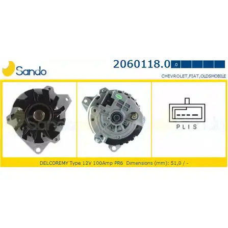 Генератор SANDO ZVZ6UJ6 Q6 2M2 1420434844 2060118.0