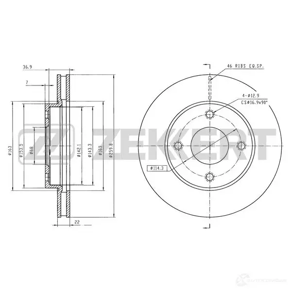 Тормозной диск ZEKKERT BS-6556 1440205042 Q 8SWA