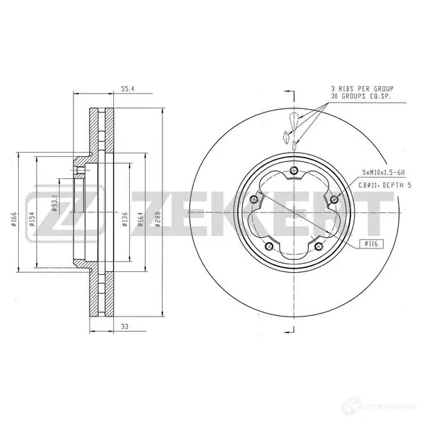 Тормозной диск ZEKKERT N DZR0 BS-6553 1440205045 изображение 0