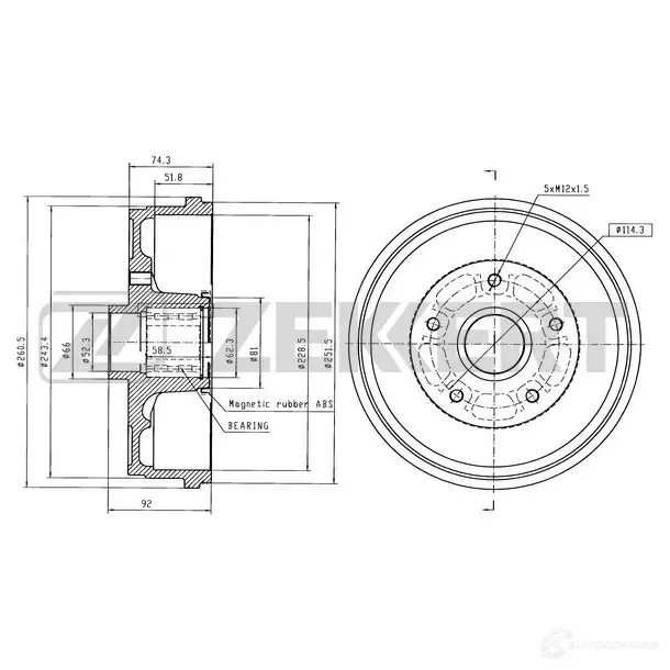 Тормозной барабан ZEKKERT 1440205050 F28 I70 BS-6547 изображение 0