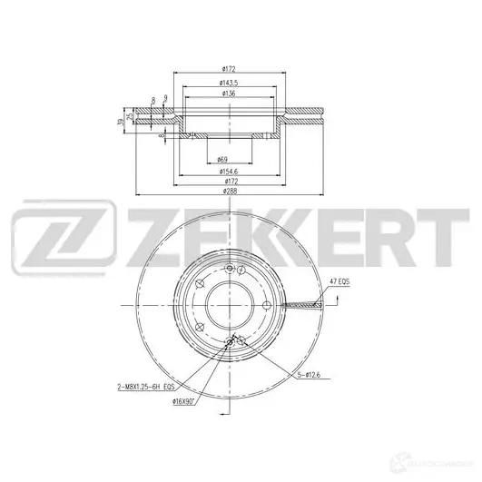 Тормозной диск ZEKKERT 1440205080 BS-6472 D82J Y1A изображение 0