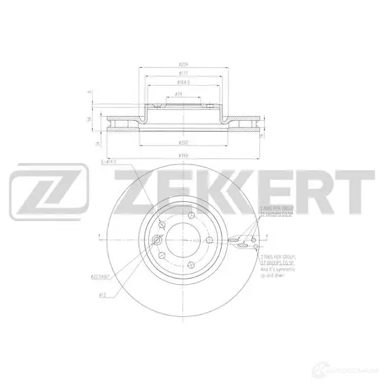 Тормозной диск ZEKKERT BS-6459 1440205088 T8 2R35 изображение 0