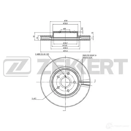 Тормозной диск ZEKKERT 1440205091 BS-6456 GL O6Y1 изображение 0