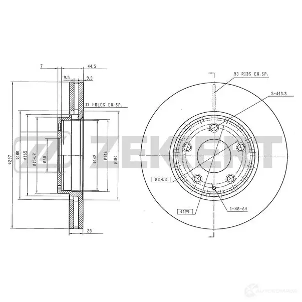 Тормозной диск ZEKKERT BS-6455 1440205092 3I U6Z