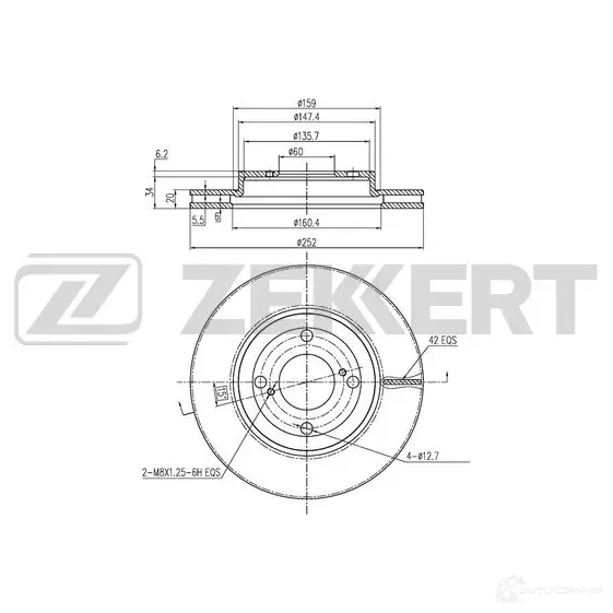 Тормозной диск ZEKKERT S6WX V 1440205098 BS-6444 изображение 0