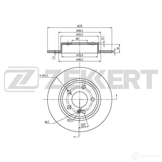 Тормозной диск ZEKKERT 1440205120 6QQ OPL BS-6366 изображение 0
