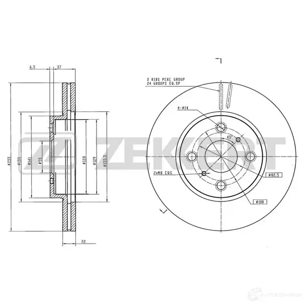 Тормозной диск ZEKKERT BS-6342 1440205139 T3R D55