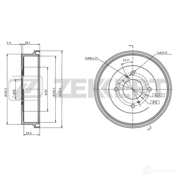 Тормозной барабан ZEKKERT 1440205165 BS-6306 3UR T85K