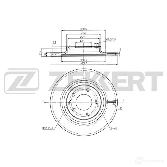 Тормозной диск ZEKKERT TAHV9 G 1440205189 BS-6274 изображение 0