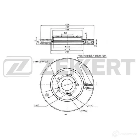 Тормозной диск ZEKKERT 1440205199 1K8 2Q BS-6253 изображение 0
