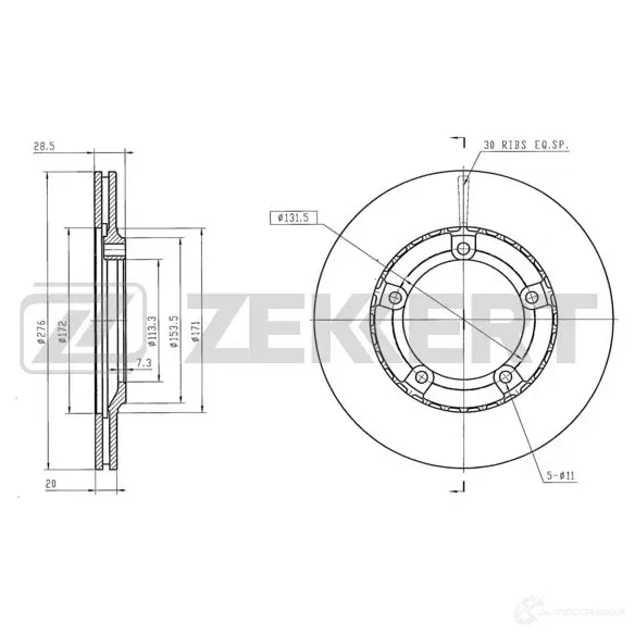Тормозной диск ZEKKERT 1440205201 D9JS NV BS-6249 изображение 0