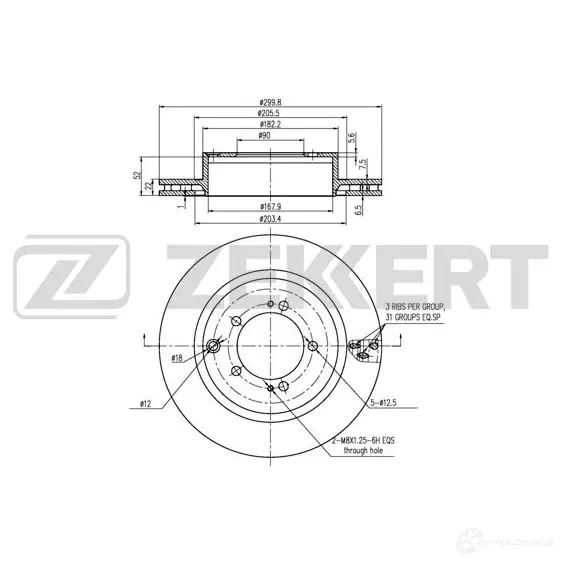 Тормозной диск ZEKKERT BS-6216 H J941JL 1440205232