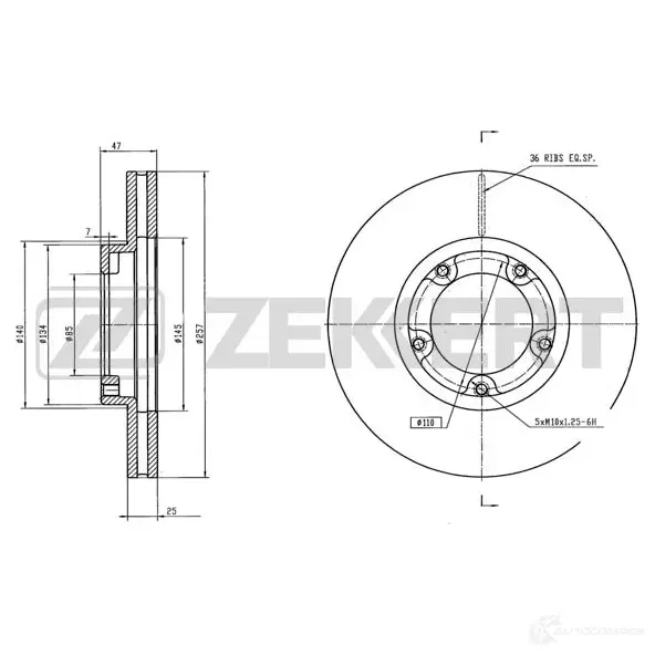Тормозной диск ZEKKERT BS-6206 V8HKF T 1440205242