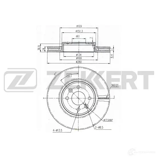 Тормозной диск ZEKKERT BS-6189 0 HI45D 1440205258