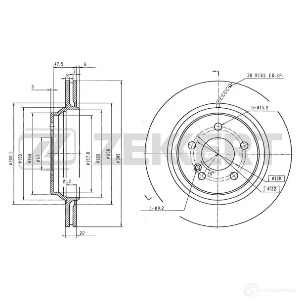 Тормозной диск ZEKKERT T5C8H 4 BS-6126 1440205307