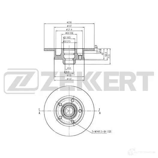 Тормозной диск ZEKKERT 1440205313 BS-6116 1VIUD DI изображение 0
