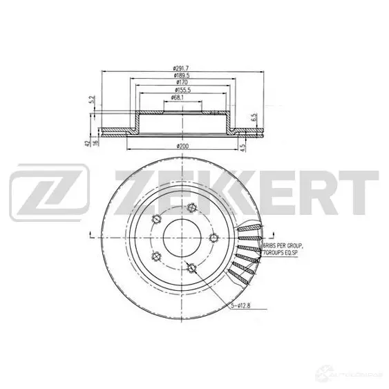 Тормозной диск ZEKKERT 6P2 D2 1440205332 BS-6092 изображение 0