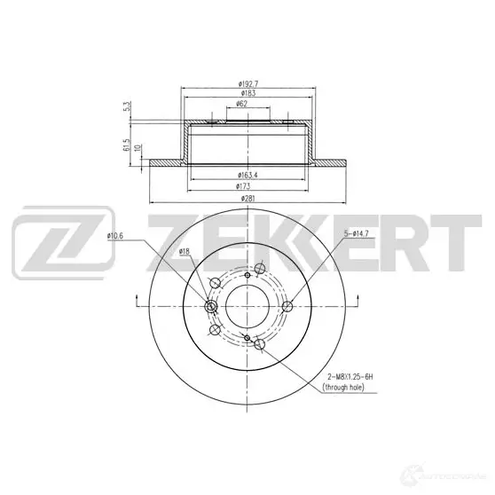 Тормозной диск ZEKKERT 5E68C6 D 1440205336 BS-6087 изображение 0