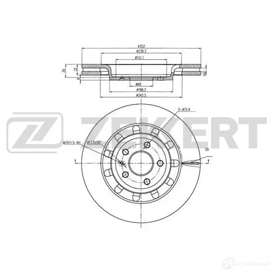 Тормозной диск ZEKKERT 1HR M3 BS-6004 1440205409 изображение 0