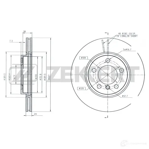 Тормозной диск ZEKKERT BS-5999 RKQX 9ML 1440205413