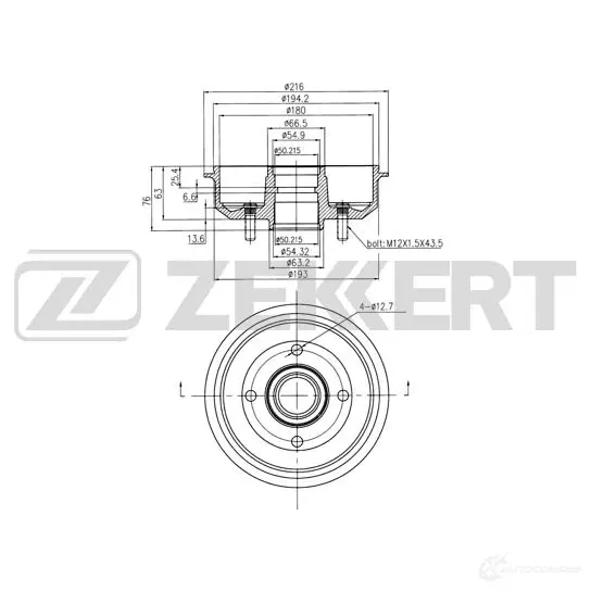 Тормозной барабан ZEKKERT 3 WH129G 1440205428 BS-5986