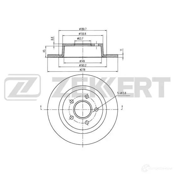Тормозной диск ZEKKERT BS-5963 1440205450 HR0W 6P изображение 0