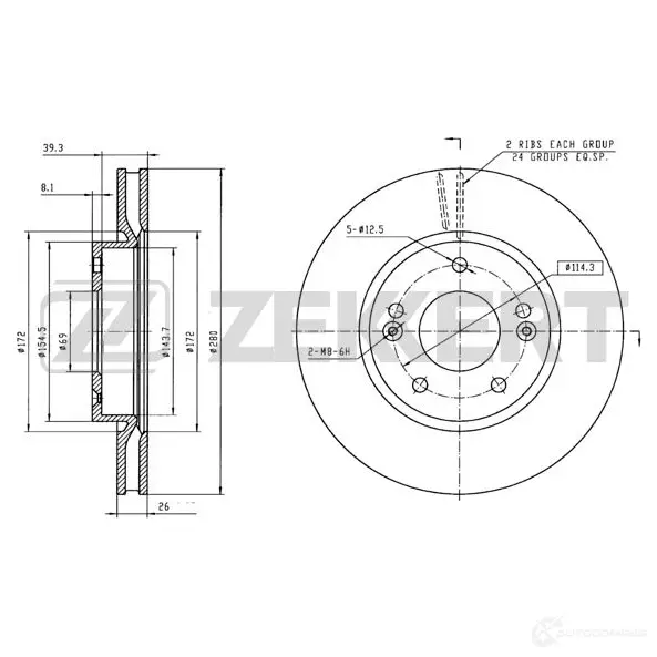 Тормозной диск ZEKKERT BS-5882 1440205510 R9 X4N