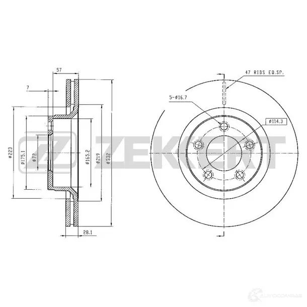Тормозной диск ZEKKERT 1440205511 BS-5881 K HGI9 изображение 0