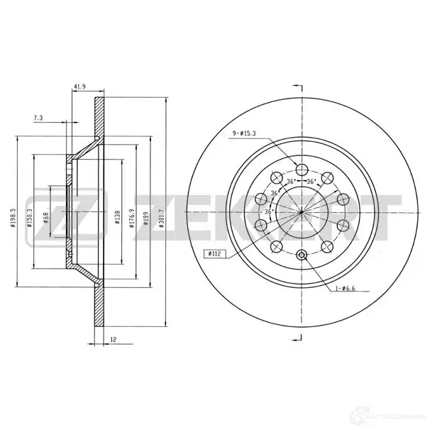 Тормозной диск ZEKKERT BS-5864B KY4 KP7 1440205529