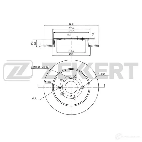 Тормозной диск ZEKKERT BS-5854 1275159799 TDA 0M изображение 0