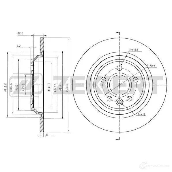 Тормозной диск ZEKKERT BS-5844 1275159727 FHA1 KR0 изображение 0