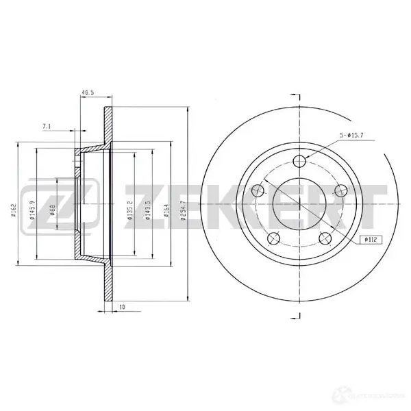 Тормозной диск ZEKKERT BS-5806 R A4KUV 4317234 изображение 0