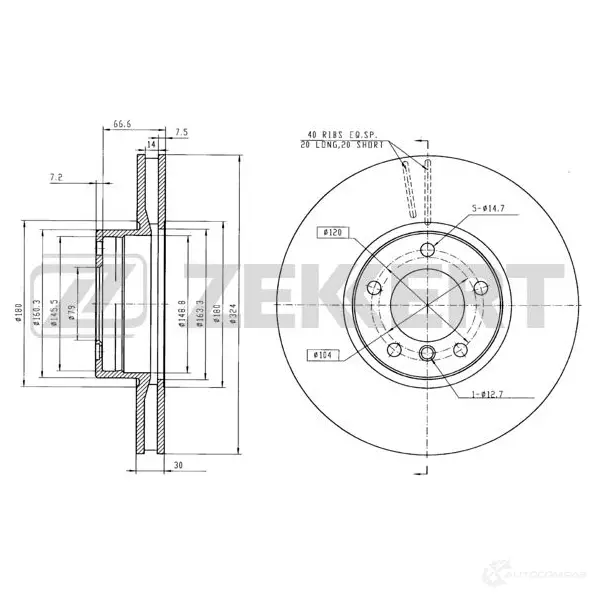 Тормозной диск ZEKKERT X 9BLMZF BS-5787 4317216