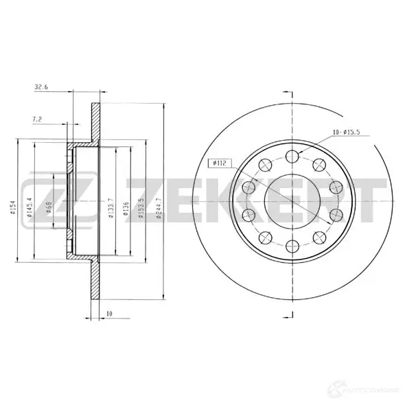 Тормозной диск ZEKKERT MP0 WV 1440205540 BS-5780B