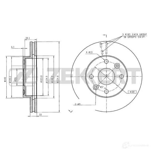 Тормозной диск ZEKKERT H7 Z13L BS-5748 4317178