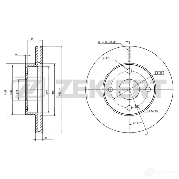 Тормозной диск ZEKKERT BS-5705 R SFRYGH 4317136 изображение 0
