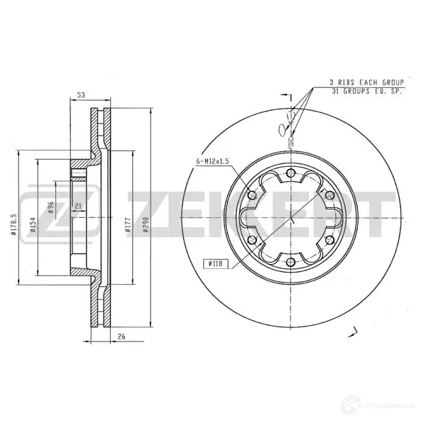 Тормозной диск ZEKKERT 8 7KBI BS-5653 4317085 изображение 0