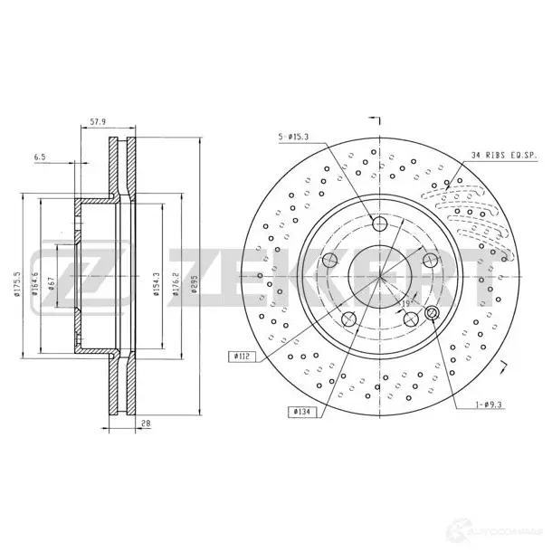 Тормозной диск ZEKKERT 1440205549 BS-5625B W BS8JF