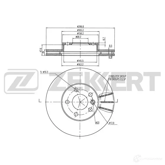 Тормозной диск ZEKKERT U1K WUBC 4317045 BS-5612 изображение 0