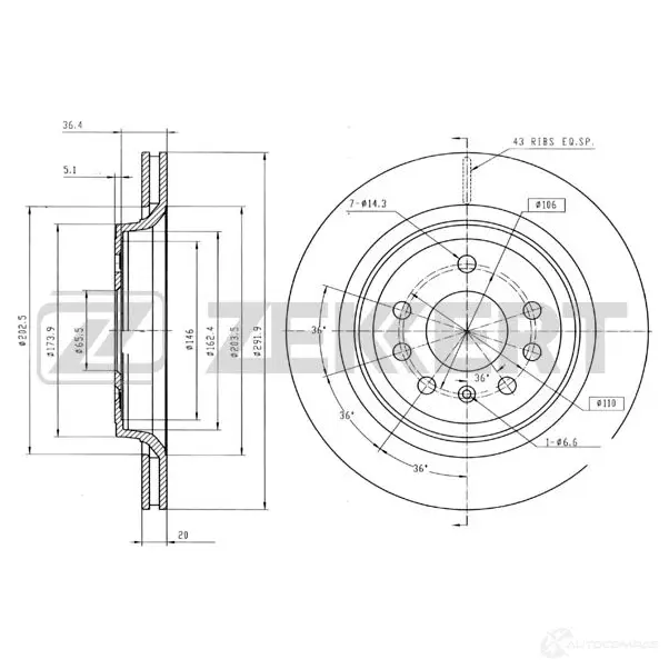 Тормозной диск ZEKKERT 4317038 BS-5604 6A9 LXB1